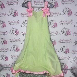 Bonnie Jean dress gingham lime green pink bow ribbon 🎀 accents tie up belted